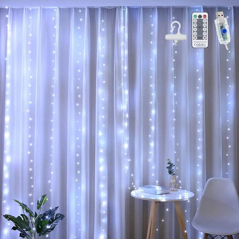 Guirnalda de luces LED de 3x3 m con 300 LED, 8 modos de iluminación, control remoto y temporizador. Luces LED impermeables para decoraciones de Navidad, bodas y cumpleaños. (1/5)
