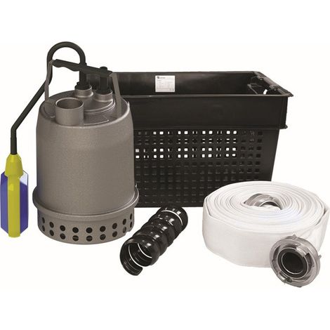 SFA - Sanisub Steel Kit de emergencia - Bomba, cesta, manguera - Para evacuar aguas de inundaciones - Portátil - Automático - Granulometría 10 mm - Sótano, garaje, pozos de registro - Bomba 16,8 x 27,