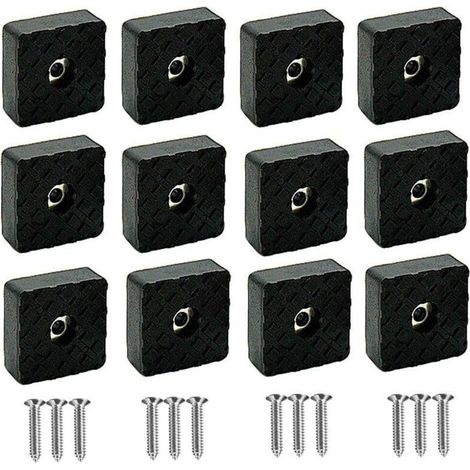 Lot de 16 patins de protection en silicone noir pour pieds de meubles, tampons élastiques en caoutchouc antidérapants pour pieds de meubles et chaises avec vis (30 x 30 x 10 mm) (1/4)