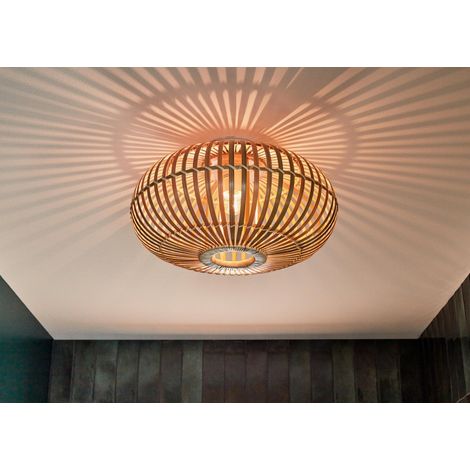 Lámpara de techo para baño Manila, acabado natural, 1 bombilla E27, bambú, 38 cm de diámetro, LUSSIOL LUSSIOL