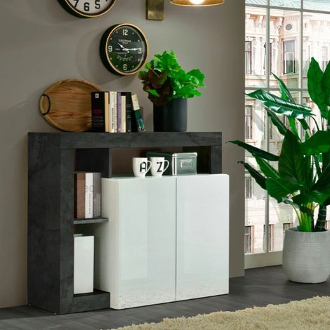 Buffet HAMBURG – Blanc laqué brillant / Oxyde (1/4)