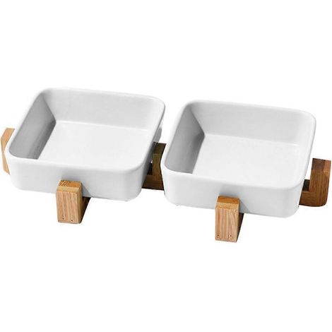 Gamelle en céramique pour chien et chat avec support en bois antidérapant - Style 1 (1/5)
