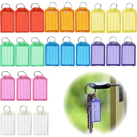 24 portachiavi in plastica colorata scrivibile con etichette di carta a righe, coperture trasparenti e anelli aperti, robusti identificatori di oggetti (8 colori) (1/5)