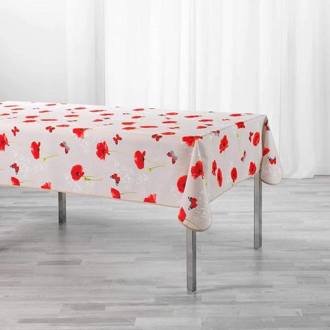 Nappe rectangle "Sweet poppy" à imprimé coquelicots - Rose/rouge - 150 x 240 cm - Livraison gratuite (1/3)