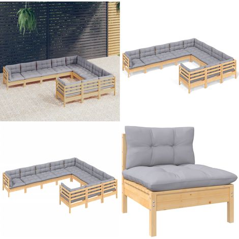 10-tlg. Garten-Lounge-Set mit Grauen Kissen Kiefernholz - Garten-Lounge-Set - Garten-Lounge-Sets - Home & Living (1/5)