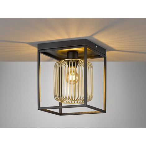 LED Deckenleuchte Schwarz Gold dimmbar über Schalter, Quadrat 23cm (1/3)
