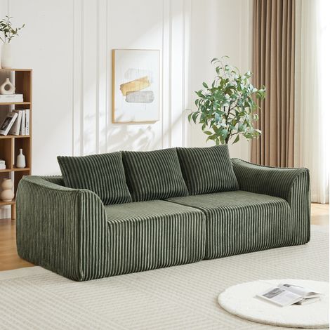 Sofá modular 235x101x72,5 cm de tejido acanalado verde, sin montaje para salón FloraGrace (1/5)
