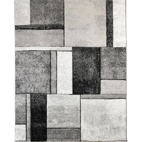 Tapis rectangulaire tissé 40x60 cm gris – Motif géométrique – Poils ras – Polypropylène – Anti-acariens – Résistant aux UV – Unamourdetapis (1/5)