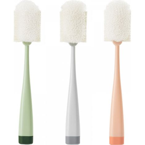 Brosse multifonctionnelle pour tasses, orange, verte, grise, 5,527,8 cm, avec 3 brosses de nettoyage détachables. (1/5)