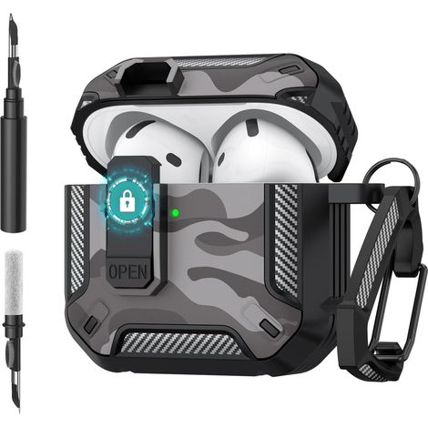 Coque pour AirPods 4 2024 [Compatible MagSafe], Housse Antichoc avec Système de Verrouillage, Kit de Nettoyage (Bâtonnet) et Porte-clés pour Airpods 4 Génération (1/5)