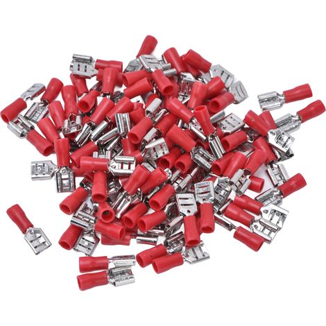 100 connecteurs à fourche FDD2250, connecteurs femelles à fourche avec gaine isolante pour câbles de 1,5 à 2,5 mm (rouge) (1/5)