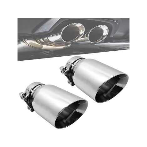 Embouts D'échappement, Échappement de Voiture en Acier Inoxydable de 170 mm avec Conception Polie à Double Paroi Embout de Silencieux Biseauté avec Sortie de 102 mm et Entrée 63 mm (Argent, 2 Pièces) (1/5)