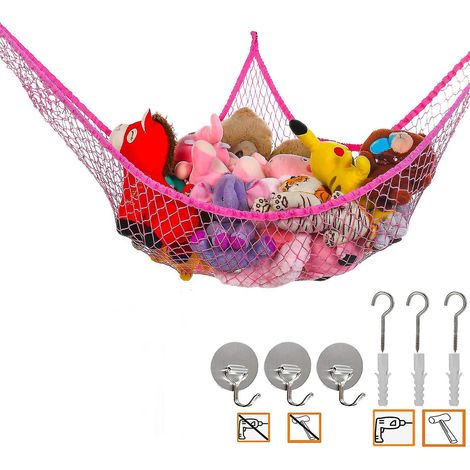 Filiyano-Hamac géant pour peluches et jouets, filet de 178 cm, fixation murale, d'angle, très grand, idéal pour les enfants. (1/5)