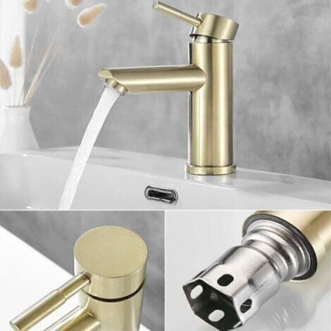 Mitigeur de lavabo en laiton sans plomb – Or brossé – Vanne en céramique – Économie d'eau 30% – Installation facile 3/8' (1/5)