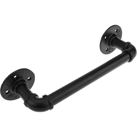 Barre de support porte-serviettes 300 mm – Tubes en acier noir – Fixation murale – Design industriel et vintage – Primematik (1/5)