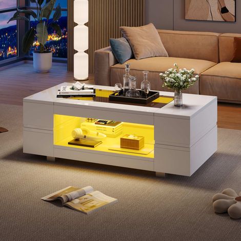 Table basse LED blanche avec contrôle bluetooth par application, table de salon moderne pour séjour ou bureau (1/5)