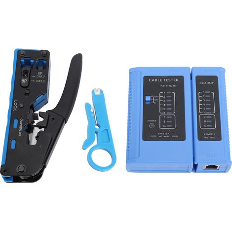 RJ45-Crimpwerkzeug-Set: Netzwerkkabel-Crimp-, Schneid- und Abisolierwerkzeug mit Tester für Cat5e, Cat6 und Cat6a (1/5)