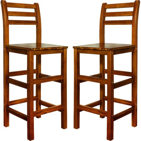 Casaria – Set de 2 tabourets de bar en bois d'acacia massif – Hauteur d'assise 75 cm – Dossier haut et repose-pieds – Charge jusqu'à 110 kg (1/4)