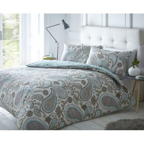 Parure de lit avec Housse de Couette et taie d'oreiller Motif Cachemire Impression numérique Lit Simple Bleu Sarcelle (1/5)