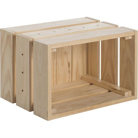 Calicosy – Caisse modulable en pin massif brut – Dimensions 38,4 x 28 x 25,6 cm – Empilable et emboitable – Bois certifié PEFC