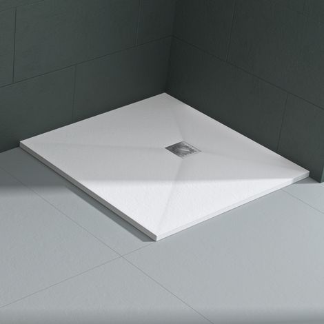 Mai & Mai Receveur de Douche 90x90x3cm Bac à Douche Blanc Mat en Résine Raccords DIN Carré Design Geo09 Avec Bonde (1/5)