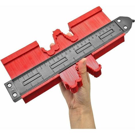 Jauge de profilé contour 25cm, outil de mesure précision carrelage, règle marquage bois stratifié, gabarit copieur réglable rouge (10 pouces). (1/5)