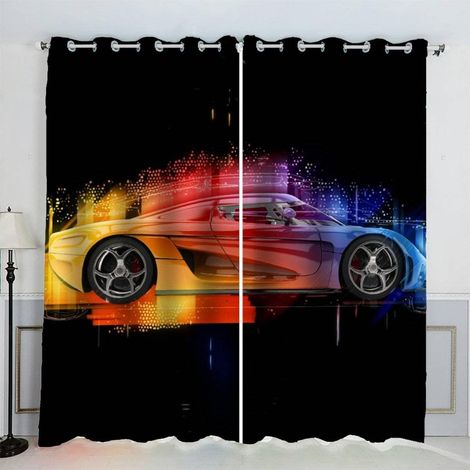 Rideaux Voiture De Sport Voiture De Course Voiture Abstraite Rideau Occultant Chambre Fille Garcon Rideaux Chambre Ado Isolation Thermique et Réduction du Bruit Rideau (200x200 cm) - 200L X 200H cm (2 (1/5)
