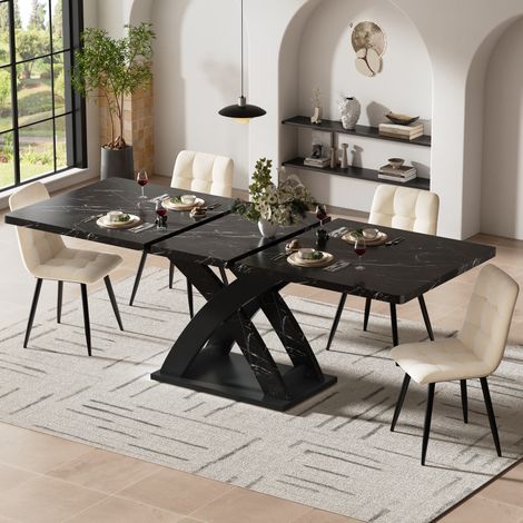 Esstisch ausziehbar 120-160x80 cm MDF Metall Schwarz OKMYHOME (1/5)