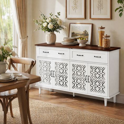 Buffet enfilade 150 cm 4 portes 2 tiroirs blanc OKMYHOME (1/5)