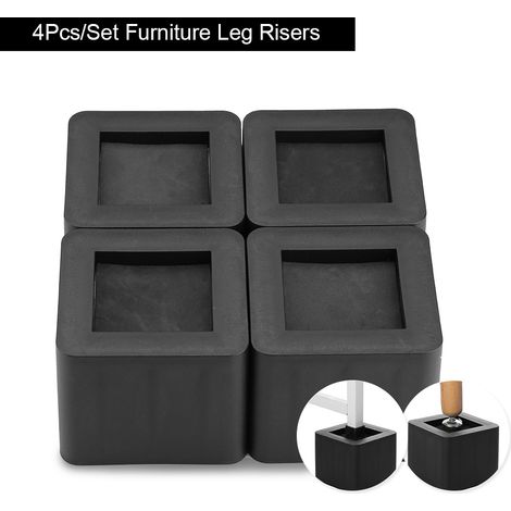 Ensemble de 4 rehausseurs de pieds de meubles en plastique PP antidérapants pour table, bureau, lit et canapé, couleur noire (1/5)
