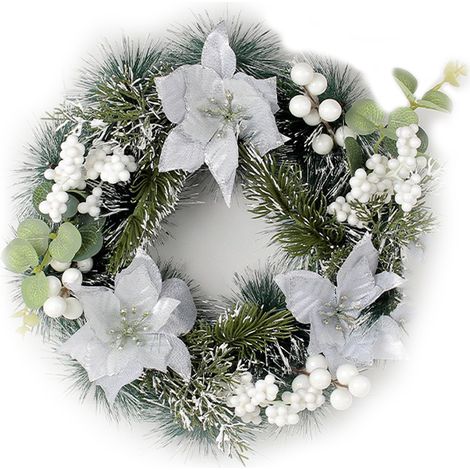 Künstlicher Weihnachtskranz aus Tannenzapfen, Türschmuck, Kranz aus Zweigen und Ranken, festlicher Kranz aus Kiefernnadeln und Blüten (Ginkgo und Silberblüten) (1/2)
