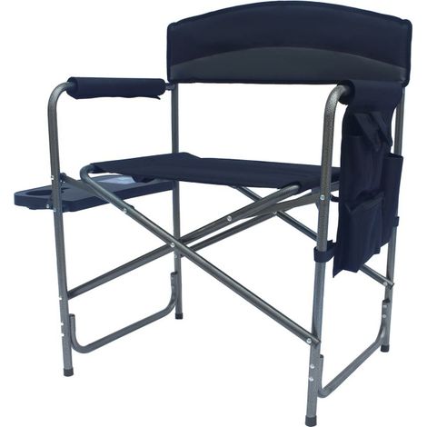 Aga Campingstuhl mit Tisch & Seitentasche Grau / Schwarz – Faltbarer Regiestuhl mit Armlehnen, Aluminiumgestell, bis 100 kg, für Outdoor, Angeln & Garten (1/4)