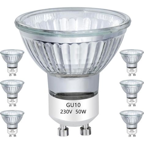 6 Ampoule Halogène GU10 50W Dimmable Blanc Chaud 2800K Angle 38° Pour Éclairage Intérieur