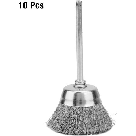 Ortviai Brosse de polissage en fil d’acier, forme de bol, 10 pièces, Ø25 mm, tige 3 mm (1/5)