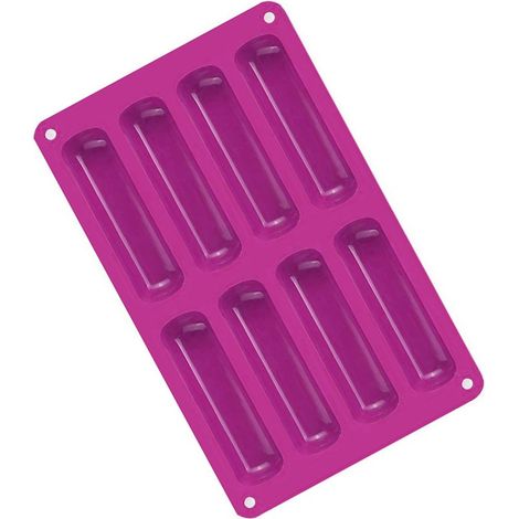 Silikonform – 8 längliche Mulden für Eclairs und Riegel – Hitzebeständig – Für Mousse, Pralinen, Kekse – 1 Stück (1/5)