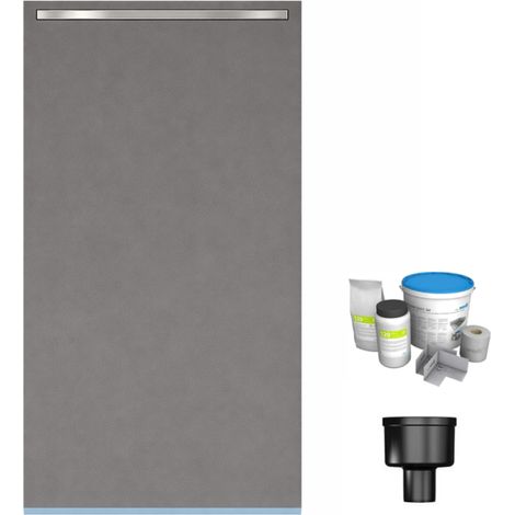 Receveur de douche à carreler 120 x 90 cm WEDI Fundo Riolito Neo + barrette de finition + bonde vertical + kit d'étanchéité