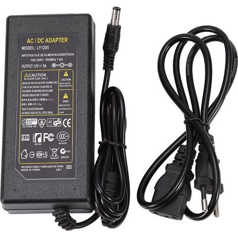 Fuente de alimentación de 12 V 5 A, transformador de CA 100-240 V a CC 12 V 60 W con enchufe europeo, adaptador de 12 V para tiras LED 5050 y 3528, iluminación LED (1/5)