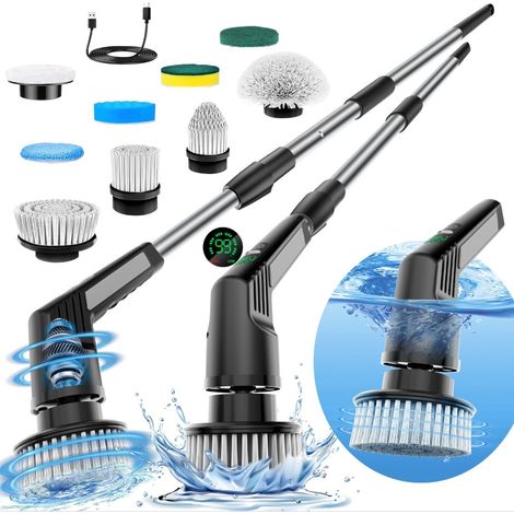 (Noir)Brosse Rotative Nettoyage Electrique avec 9Têtes Interchangeables, Rechargeable Brosse Nettoyage Salle de Bain, pour Salle de Bain, Cuisine, (1/5)