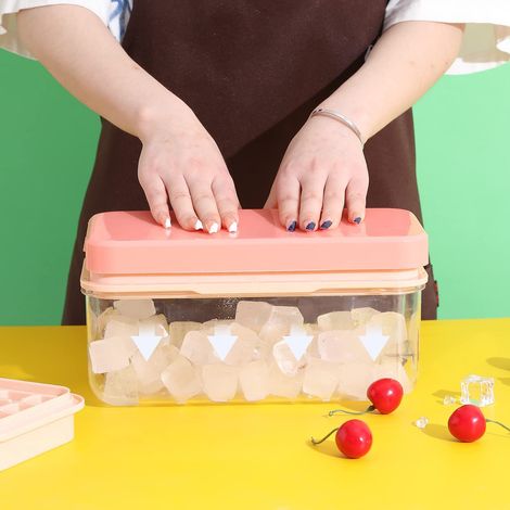 2 Bacs à glaçons, Silicone souple, 64 alvéoles, Couvercle inclus, Pelle à glace, Pour congélateur, Maison, Fêtes, Bar (1/5)