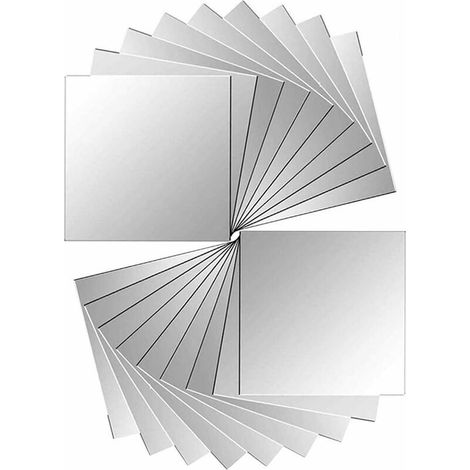 Set mit 18 Stück Spiegelfliesen Aufkleber Spiegel Wandspiegelaufkleber für Wanddekoration Silber 15 x 15 cm (1/5)