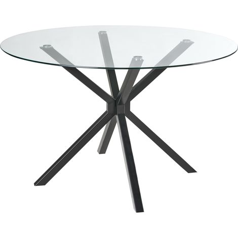 Mesa de comedor redonda glam ⌀ 120 cm tablero de vidrio templado patas decorativas negro Meston