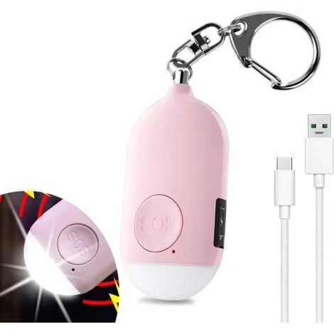 130 DB Alarme Personnelle d'urgence,Rechargeable Alarme de Sécurité avec LED Lampe de Poche Torche Alarme Anti Agression,pour Femme Enfants Personnes Agées Aventurier – Rose (1/5)