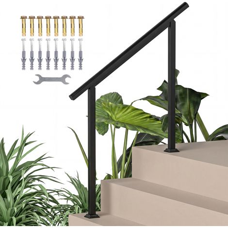 Rampe d'Escalier Extérieur pour 1 à 3 Marches, Main Courante Escalier en Métal avec Kit d'Installation, Noir