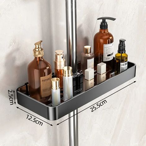 Support mural pour pommeau de douche (noir, simple couche) - Fixation sans perçage - Rangement intégré pour shampoing - Étagère de rangement (1/5)