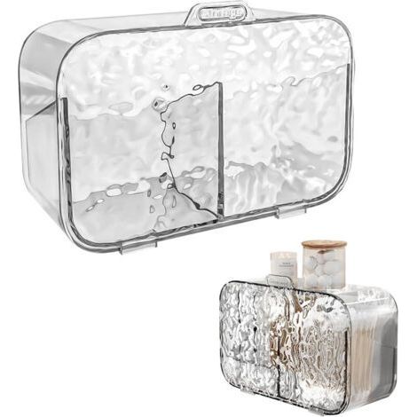 Organizzatore per bagno, portatrucchi, scatola trasparente per cotton fioc, montaggio a parete, con coperchio e 2 scomparti (1/5)