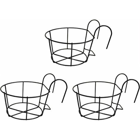 3 Pack Hanging Flower Pots Railing Planter Iron Flowerpot for Balcony Porch Fence