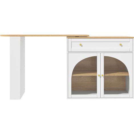 Mesa de bar extensible con almacenaje giratoria 360° 138-204 x 39 x 104 cm MDF blanco HOMVRA (1/5)