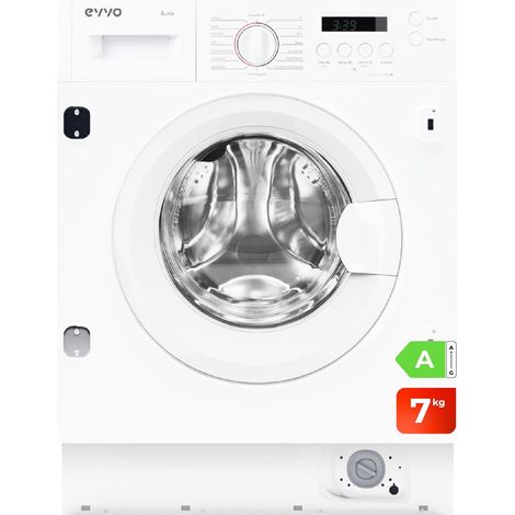 EVVO Lavadora 7 kg integrable Aura 7, 1350 rpm, Clase energética A, Motor Inverter, Tambor eProtect, 15 programas, Smart Load, Lavado Rápido, Inicio diferido