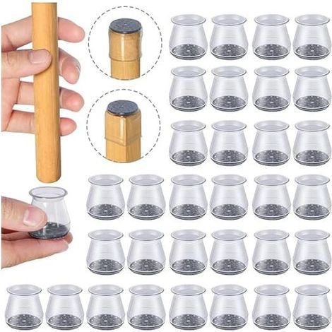 32 pezzi Protezioni per gambe di sedie in silicone, taglia: piccola (adatta a 23 - 32 mm), piccolo cuscinetto per sedia, protezioni trasparenti per gambe di sedie in silicone con feltrini, per pavimen (1/5)