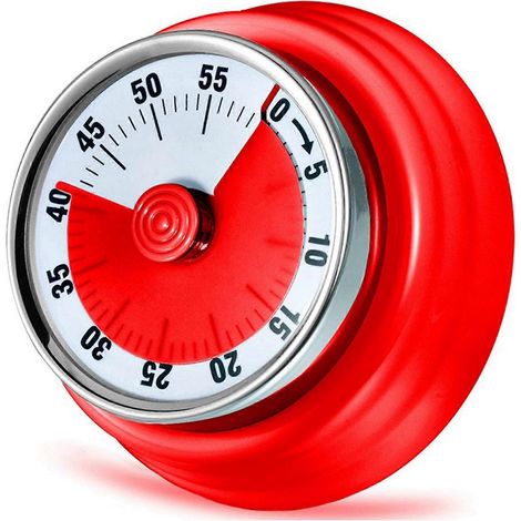 Minuteur mécanique 60 minutes rouge, compte à rebours magnétique avec alarme sonore, minuteur de cuisine à aimant, minuterie magnétique pour rappel, cadran de minuterie classique 60 min. (1/5)
